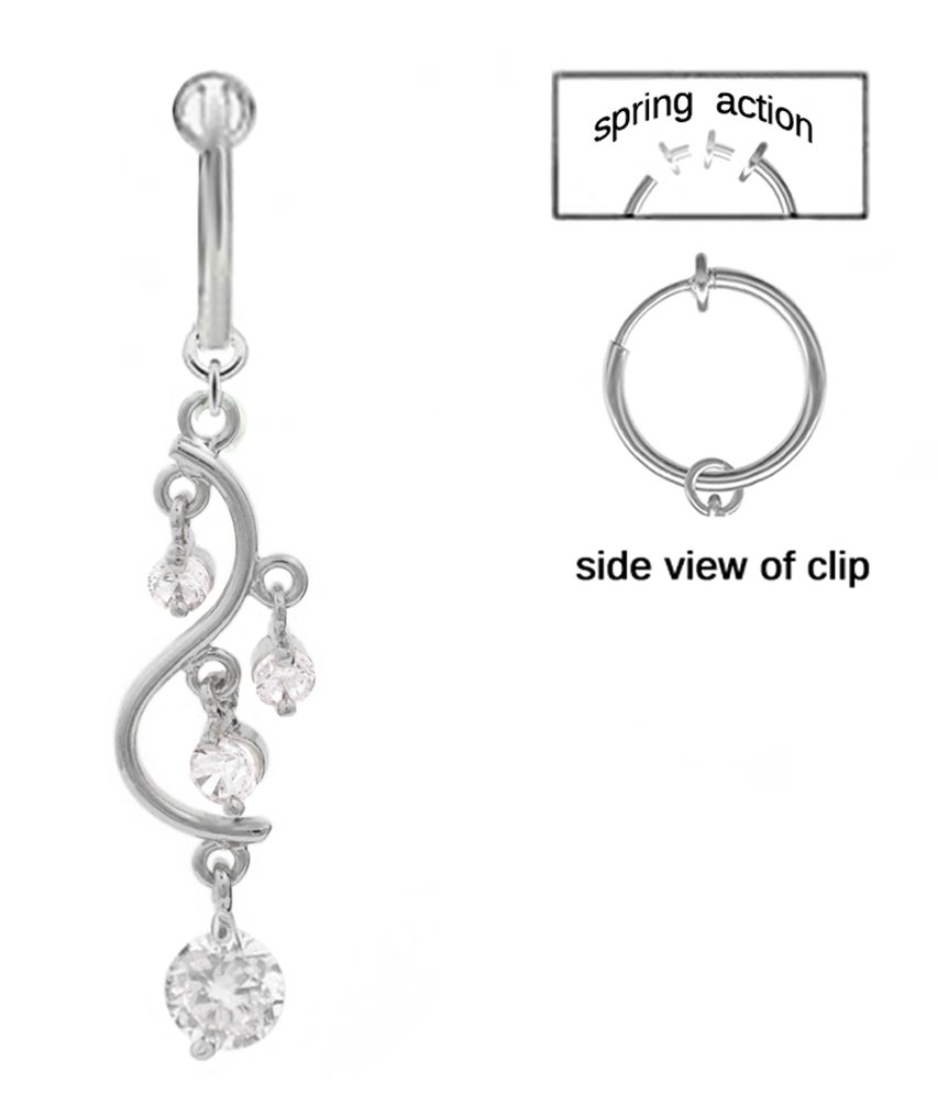 playful piercings Fake Belly Navel Non Clip on Cz Clear gem Unique Vine