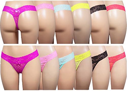 Yinsaviny Women's Floral Lace G String V Thong Panties (Pack of 6) (XL fits (M-L) US Size)