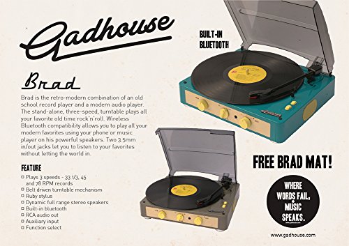 Gadhouse Brad MKII Green Record Player With Bluetooth | Audio Volt