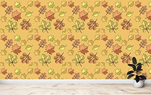 Avikalp Self-Adhesive ARW0637 Light Pink Flowers Brown Green Yellow Leaves Stems Autumns HD Wallpaper for Drawing Room(60cm x 457cm)