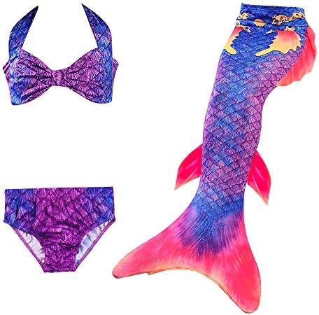 3PCS Girls Swimsuit Mermaid Tail Swimwear Bikini Set Costume for Swimming