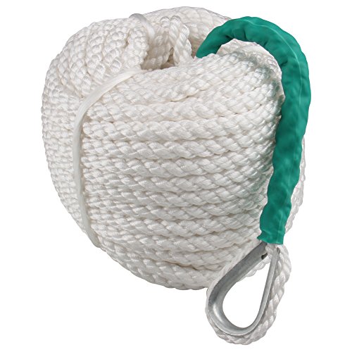 Bang4buck 3/4"x150' Nylon Twisted Three Strand Braided Anchor Rope Boat/ Sailboat/ Mooring/ Pull/ Docking Lines With Thimble- 12592LB Breaking Strain- Super Strong