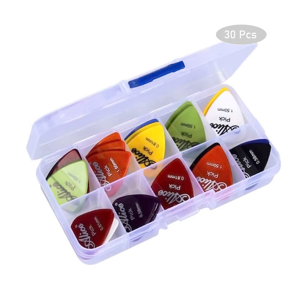 Lahviuu Guitar Picks, 30 Pcs Assorted Thickness (0.58mm, 0.71mm, 0.81mm, 0.96mm, 1.2mm, 1.5mm), Celluloid, Essential for Electric, Acoustic or Bass Guitars, Ukulele