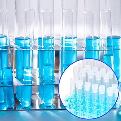 Young4us Test Tube Set, 50 Pcs Plastic PP Test Tubes in 16x150mm, 16x125mm and 16x100mm 3 Sizes with White Caps and Tube Rack (Pack of 50)