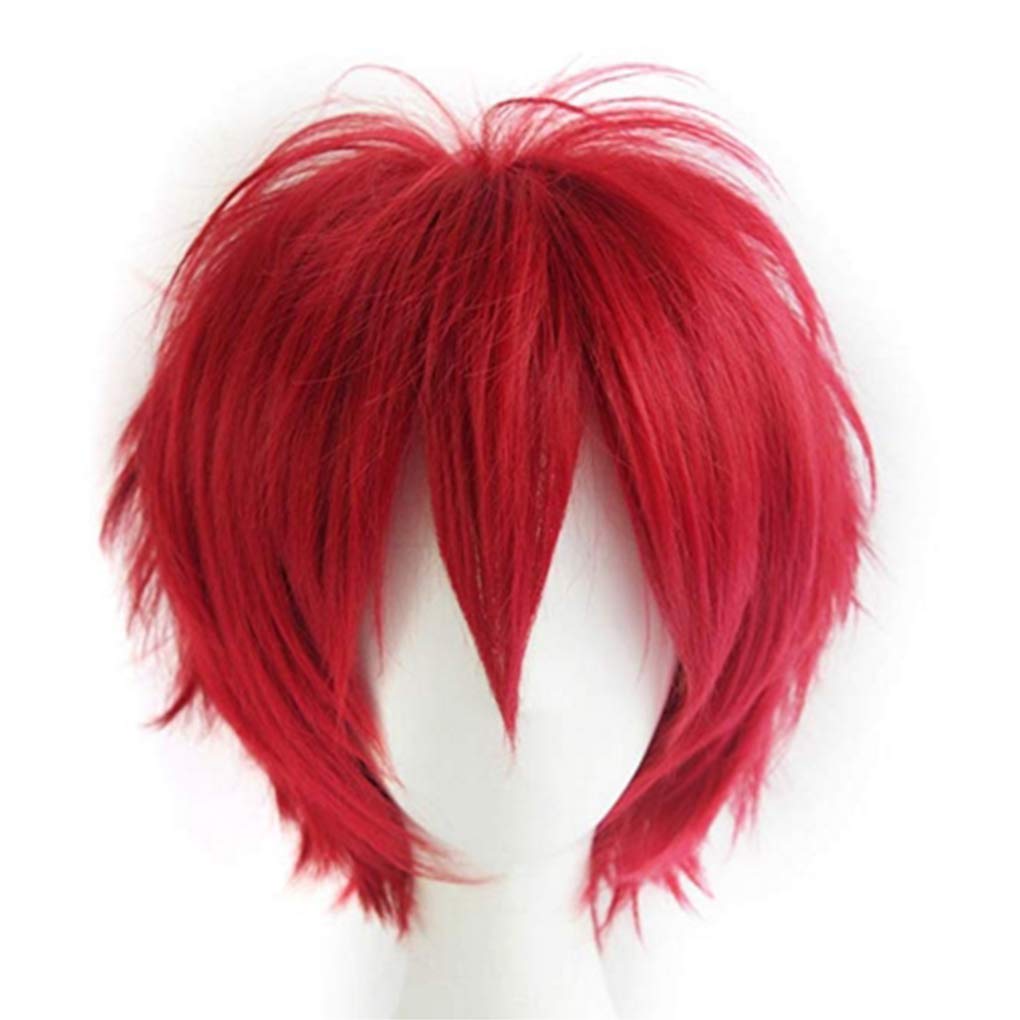 Silk-co Short Fashion Spiky Layered Anime Cosplay Wig Halloween Christmas Carnival Dress Up Pretend Play Party Full Wigs for Women Men (Red)