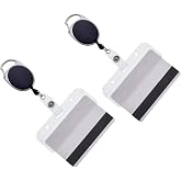 2 Pack - Premium Carabiner Badge Reel with Half Card Holder - Mag Stripe Exposed ID Holder for Swipe Cards Access Control POS Retractable by Specialist ID (Black)