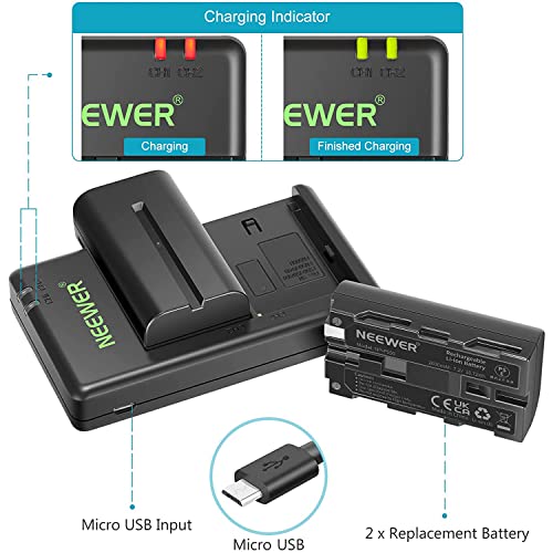 NEEWER NP F550 Battery Charger Set, Compatible with Sony NP F970 F750 F770 F960 F550 F530 F330 F570 CCD SC55 TR516 TR716 TR818 TR910 TR917 NEEWER LED Light/Monitor Camera Slider (2 One Pack, Black)