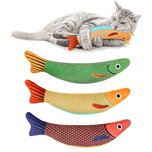 Aibuddy Cat Toy, 3 Pieces Cat Toy with Catnip, Bell, Fish Toy for Cat, Interactive Toys for Play, Bite, Chew