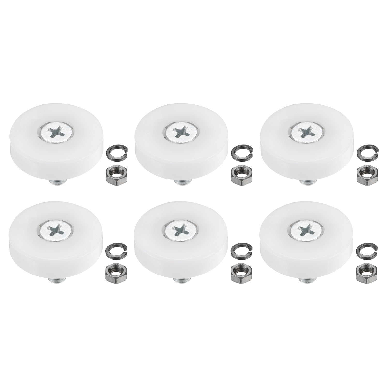 PATIKIL 26mm Drawer Rollers, 6 Set Nylon Positioning Pulleys Small Drawer Pulley Replacement Wheel with Spring Washer and Nut for File Cabinet Slides, White