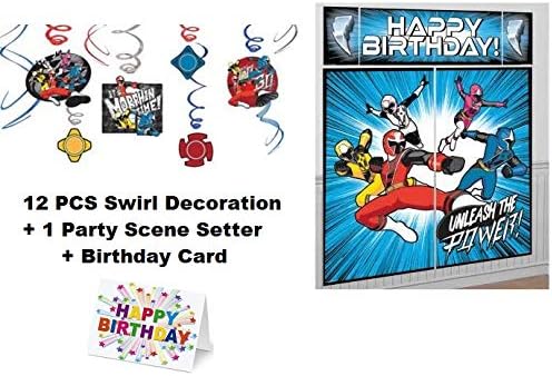 Power Rangers Ninja Steel Swirl Party Decoration (12 PC) Scene Setter Birthday Banner (5 PC) Party Decoration Plus Birthday Card