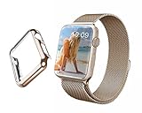 Apple Watch Band, Biaoge 38mm Milanese Loop Stainless Steel Bracelet Strap Replacement with Aluminum Protective Case for Apple Watch Series 2 Series 1 (38mm Champagne Gold)