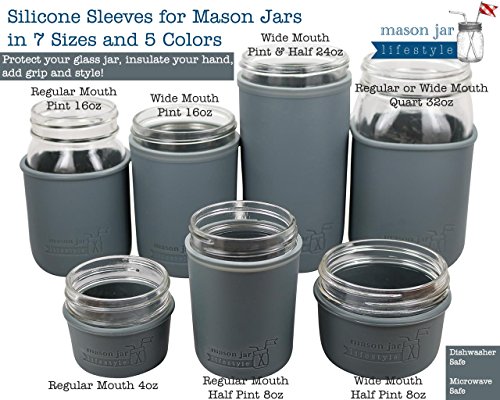MJL Regular Mouth Pint Silicone Sleeve for Mason Jars (Bright Blue)