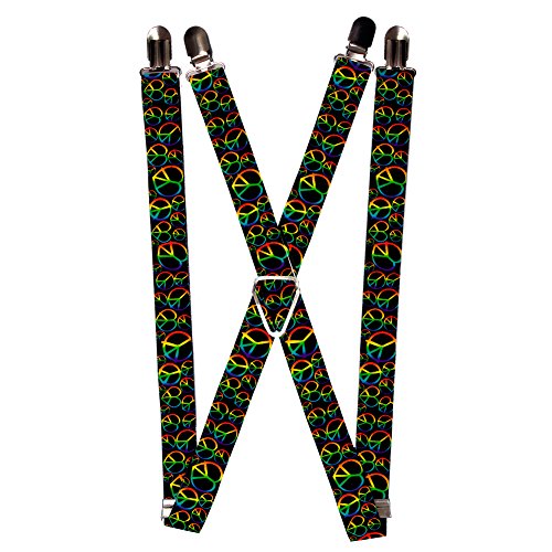 Colorful Rainbow Peace Signs Hearts All Over Suspenders
