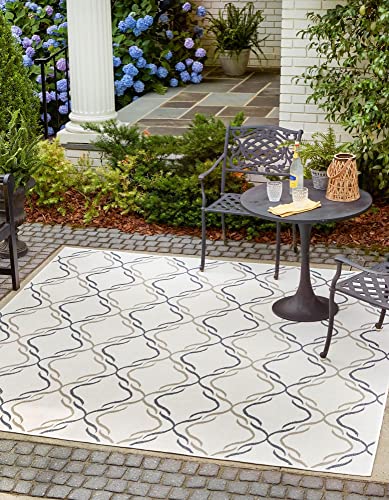 Unique Loom Outdoor Trellis Collection Area Rug - Parmaklik (7' 10" Square, Ivo…