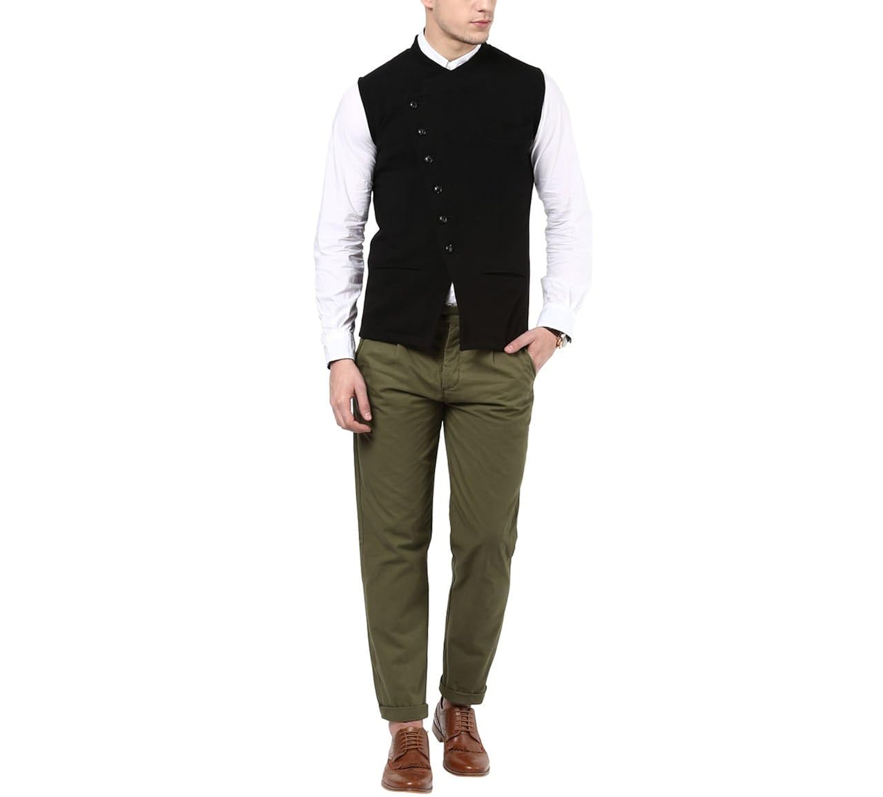 hypernation black color cotton casual waistcoat