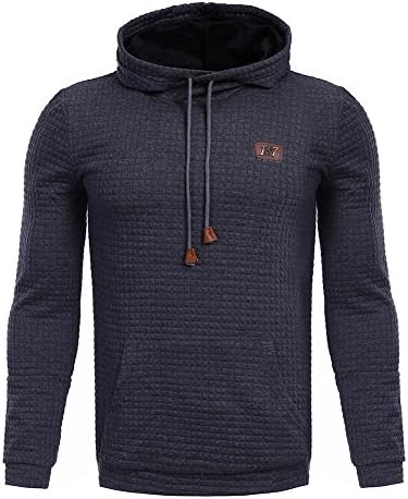 Jinshida Men's Square Pattern Quilted Hoodie Sweatshirt with Kangaroo Pocket Dark Grey XL