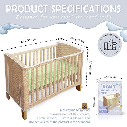 Crib Mosquito Net, Fine Mesh Anti-Insect Net with Zipper for Cots and Mini Cribs, Quick and Easy Access to Your Baby, Universal Size Fits Most Beds