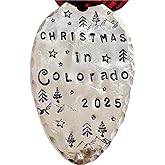 Christmas in Colorado Ornament 2025 Hand Stamped Stamped Spoon Ornament with Mountains and Stars, Red and Black Ribbon Christmas Ornament