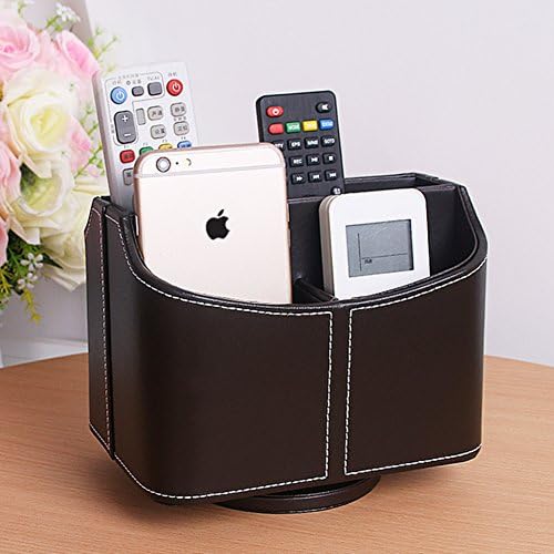 Desk organizer Tv remote Rotating Caddy,Holder Storage box 5 carriages Accessories Pu leather Coffee table Dresser-B
