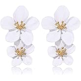 GPASTG Elegant Bohemian Large Metal Double Flower Matt Earring Chic Statement Dangle Drop Wedding Earrings For Women Cute Statement Jewelry Gifts