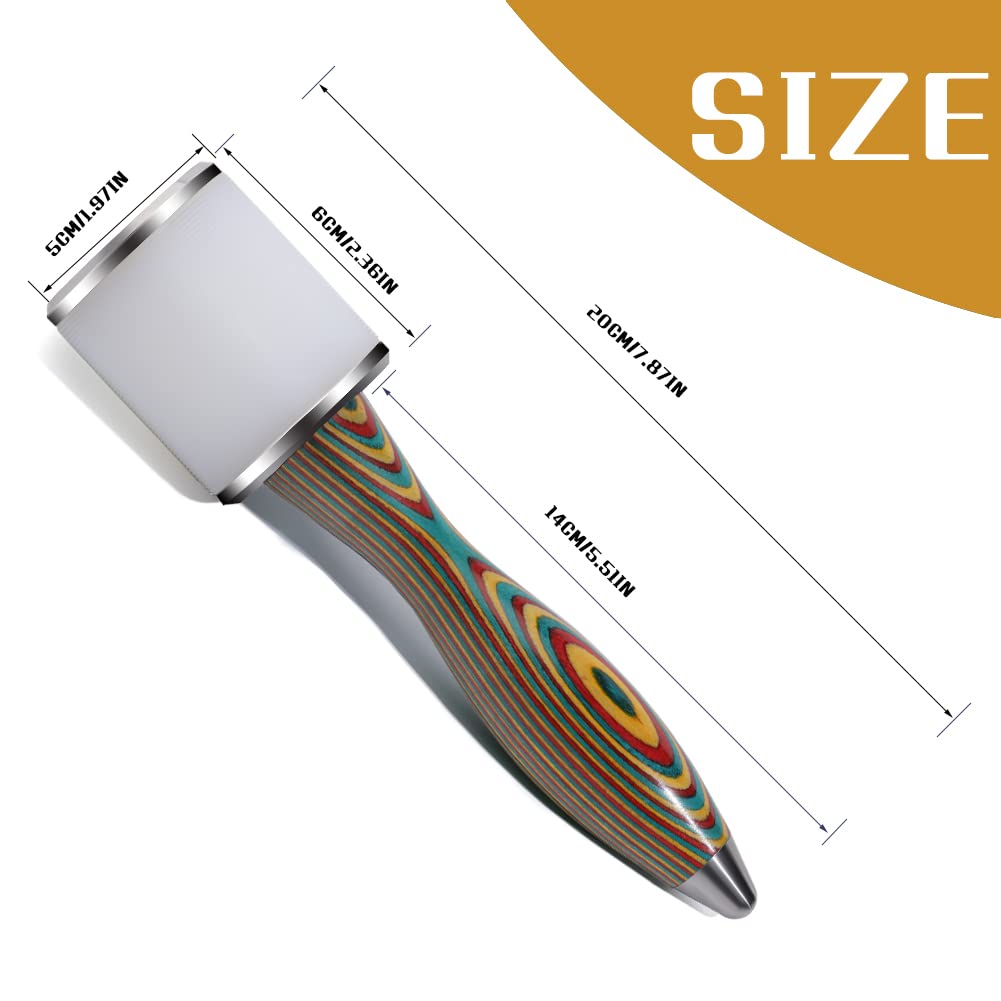DIUDUS Leather Working Mallet, Leather Mallet Leather Carving Hammer, Leather Maul Nylon Straight Head Comfortable Wooden Handle Hammer DIY Leatherworking (Colorful/Water-Rippled)