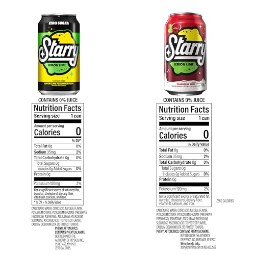 STARRY ZERO SUGAR VARIETY PACK, (STARRY ZERO SUGAR, STARRY ZERO SUGAR CRANBERRY BLIZZ), 12 FL OZ CANS (PACK OF 18)