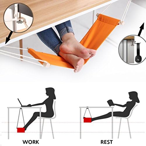 Foot Hammock Under Desk and Headphones Holder Portable Ergonomic Adjustable Home Office Desk Foot Rest Tool with Upgraded Screw Airplane Travel Foot Rest Accessories (Orange)
