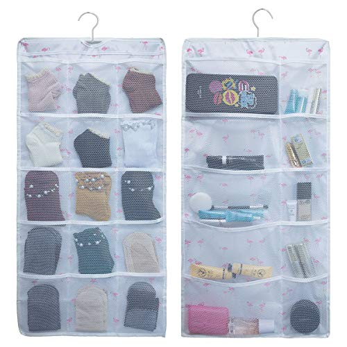 BB Brotrade Hanging Closet Organizers,Dual-Sided Hanging Underwear Organizers with Hanger,25 Mesh Pockets for Storage Bra, Socks,Lingerie,Makeup and Dorm Room Accessories (White)