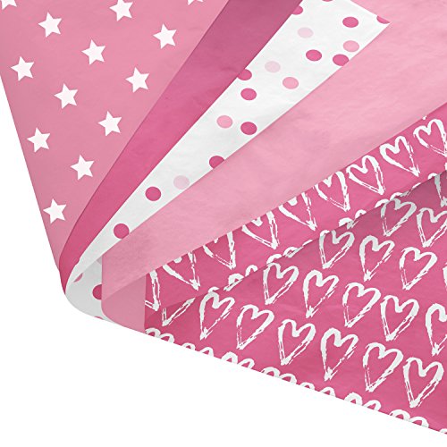 Pink Party Gift Wrapping Tissue Paper Set - 120 Sheets - 14" x 20" - Patterned and Solid Color