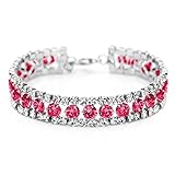 Neoglory Jewelry 14k Gold Plated Pink Eyes Tennis Link Bangles Bracelets with CZ Wrist Chain