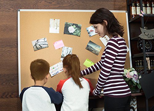 4 Thought Cork Board Bulletin Board 48 x 36 Inches, Cork Notice Pin Board Memo Board with Silver Aluminium Frame for Display and Organize Office or Classroom, 4 x 3 Feet, 10 Push Pins Included