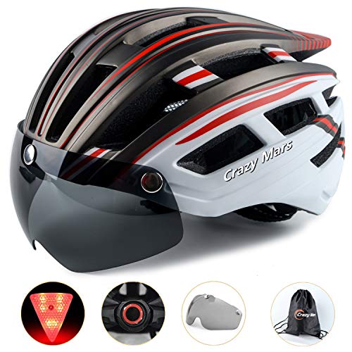 Crazy Mars Adult Bike Helmet with Light and Magnatic Goggle Visor Bicycle MTB BMX Helmet Men Women Adjustable - Thumbnail 6