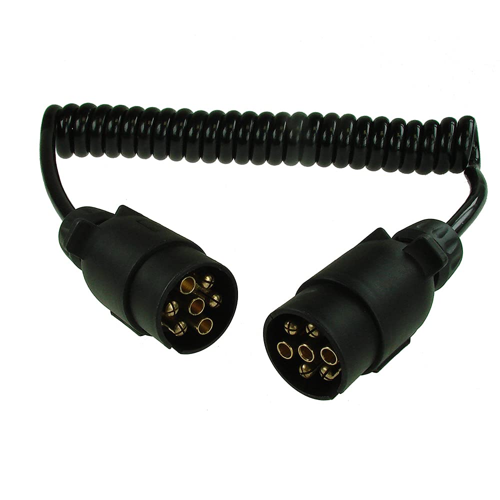 Maypole 7 Pin 1.5 m 2×7 Pin Plugs and 7 Core Curly Connecting Lead, for Trailer Lighting