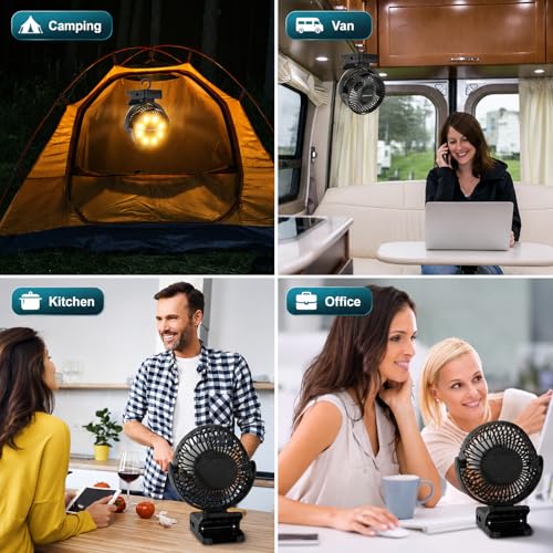GOBRILLFUN 6 Inch 12000mAh Clip Fan Battery with Remote Control, USB Rechargeable with LED Lights, 3 Speed, Battery Fan with Timer