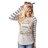 GBSELL Women Casual Deer Letter Cotton Long Sleeve Shirt Tops