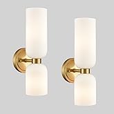 DEYNITE Gold Wall Sconces Set of Two 2-Light Modern Wall Light 3.93"(W)*15.4"(H) Bathroom Vanity Light Milky White Glass