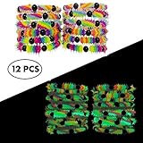 FROG SAC Glow in The Dark Bracelets for Boys Girls Teens Kids 12 PCs Pack - Fluorescent and UV Led Black Light Reactive Neon Rave Beaded Stretch Bracelet Toy Set - Party Favors and Supplies