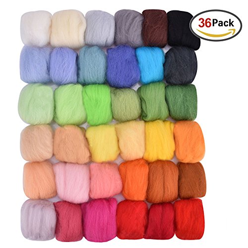 Needle Felting Kit, Wool Roving 36 Colors Set, Starter Tool Kit for Hand Spinning DIY, Fibre