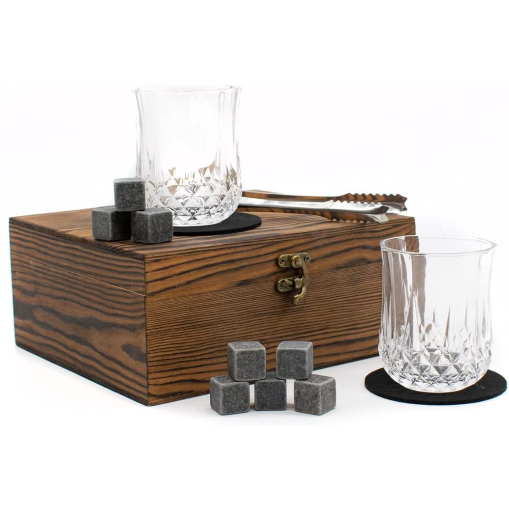 TRIXES Whiskey Glasses Gift Box - Scotch Tasting Set - Whisky Stones and Coaster Kit - Alcohol Gift Set - Spirit Glasses - Whiskey Gift Box- An