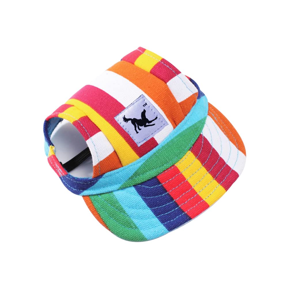 Namvo Dog Baseball Cap, Outdoor Sport Sun Protection Hats with Ear Holes and Adjustable Strap for Puppy Dogs Rainbow Color L Size