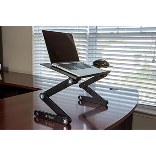Executive Office Solutions Portable Adjustable Aluminum Laptop Desk/Stand/Table Vented w/CPU Fans Mouse Pad Side Mount-Notebook-Macbook-Light Weight Ergonomic TV Bed Lap Tray Stand Up/Sitting-Black Office Products, Office Furniture & Lighting, Tables, Computer Tables