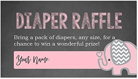Pink Elephant Diaper Raffle Cards for a Baby Shower - 50 Count