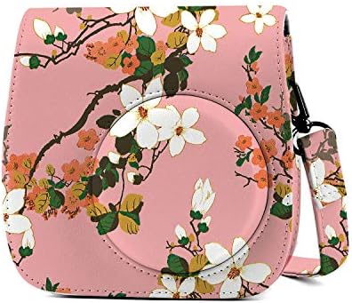 Phetium Soft PU Leather Protective Case with Shoulder and Pocket for Fujifilm Instax Mini8 8+/Mini9 Instant Camera (Flower Pink II)