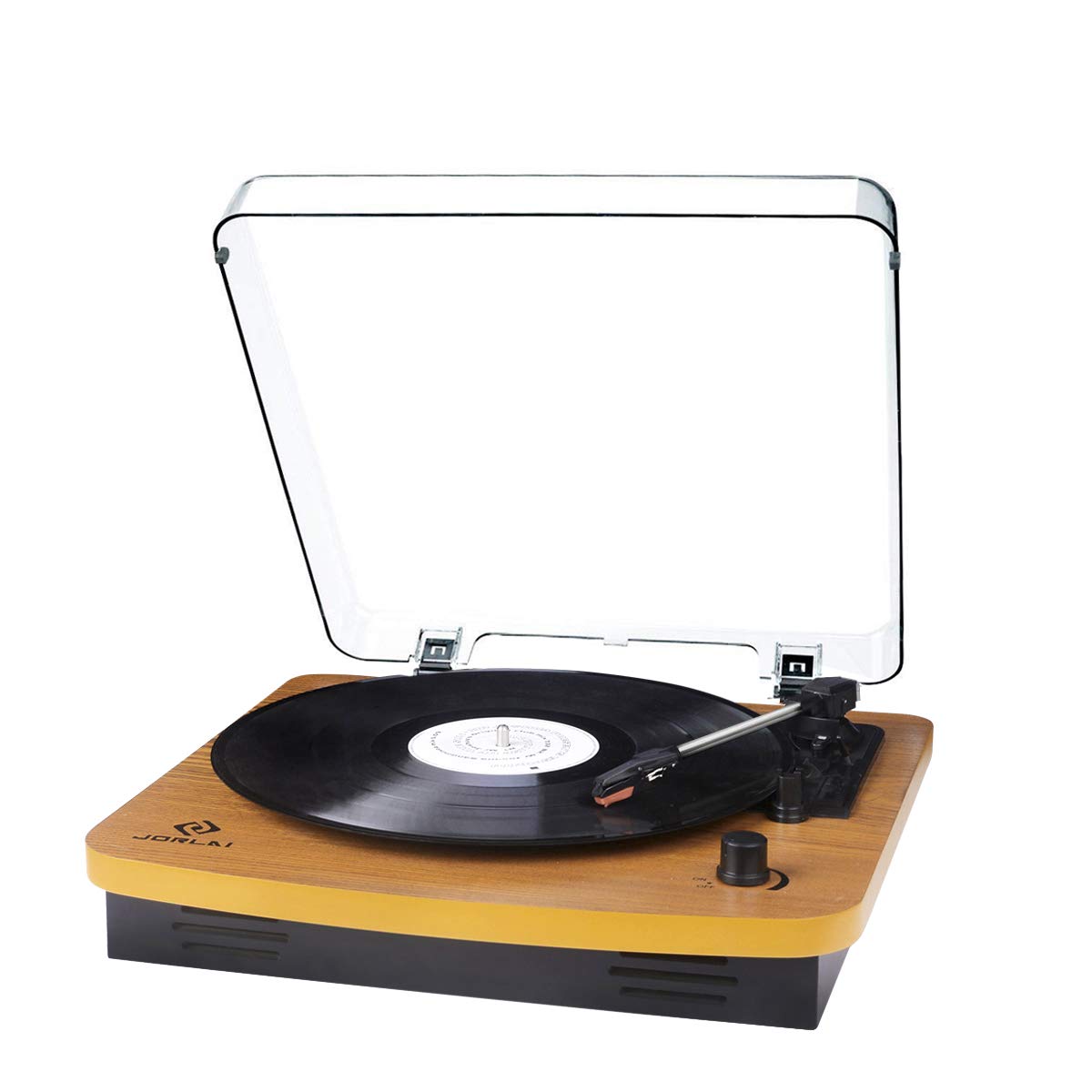 JORLAI 3-Speed Wooden Retro Turntable Belt Driven LP Vinyl Record Player with Built-in Stereo Speakers, Support Vinyl-To-MP3 Recording, Aux Input & RCA Output
