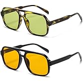 Breaksun Retro Aviator Sunglasses for Women Men Trendy Classic 70s Square Green Aviator Sun Glasses Vintage Shades