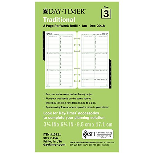 DayTimer Refill 2018, Two Page Per Week, January 2018 December 2018