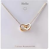 Double Gold Heart Necklaces for Women, Dainty 14k Gold Plated Necklace, Choker Necklace for Women Trendy, Handmade Pendant Necklace for Women, Birthday Gifts for Women, Mom Gifts