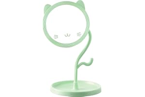 MHWL Cute Cat Makeup Mirror with Storage - 360° Adjustable & Eco-Friendly, Preppy Room & Desk Decor, Stylish Vanity Decor for
