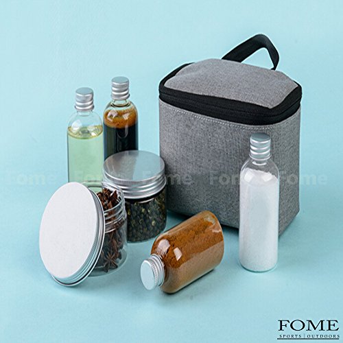 Spice Containers, Pack of 6 PET BBQ Seasoning Bottles Outdoor Camping Spice Jars Containers Condiment Dispenser Durable Refillable with Portable Pouch Suitable for Outdoor Camping Hiking Activities