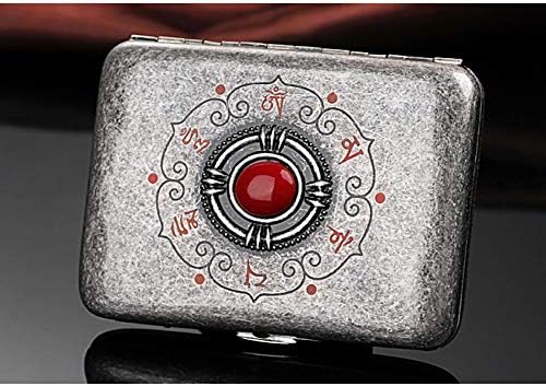 HHA Cigarette Case 16 Sticks Antique Silver Buddha Peace Pure Copper Stainless Steel Metal Cigarette Box/Male Portable Cigarette Holder,As shown,16